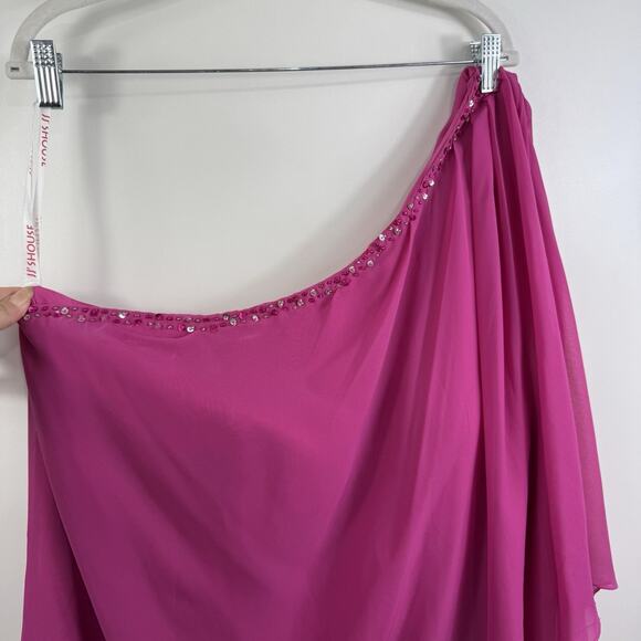 JJ’s House New Fuchsia One Shoulder Dress Size 26W Chiffon Layer Sequin Beaded - Picture 3 of 14